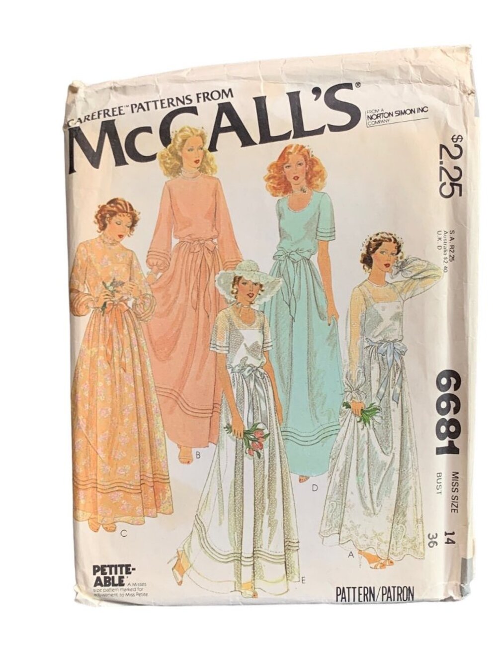 McCalls 6681 Misses Wedding Gown Dress Sewing Pattern Size 14 Uncut